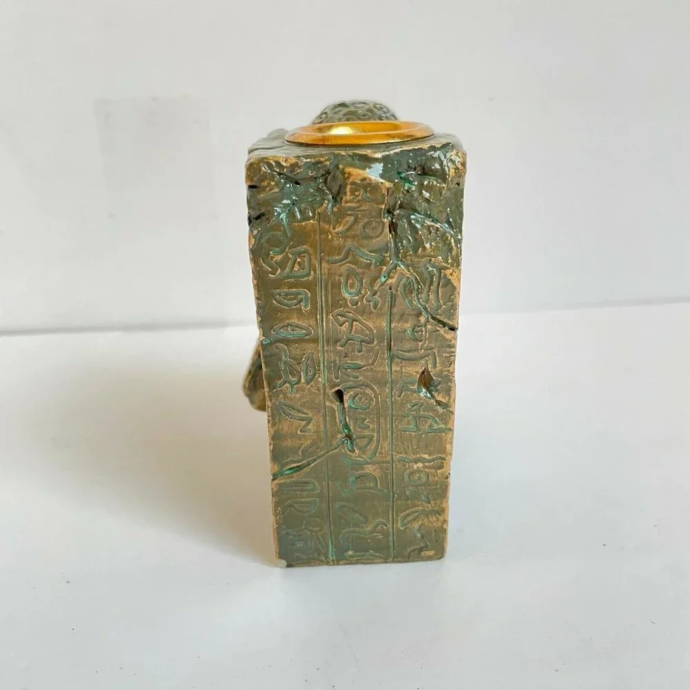 Hand Painted Egyptian Hieroglyphs Candlestick Candle Holder Pharaoh Decor MCM